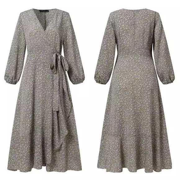 Boho summer lounge wrap long sleeve dress - Picture 3 of 3